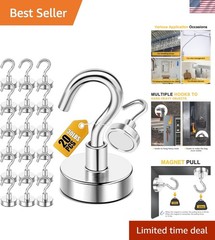 Alloy Steel 30lbs+ Magnetic Hooks – 20 Pack, Polished Silver for Stylish Storage