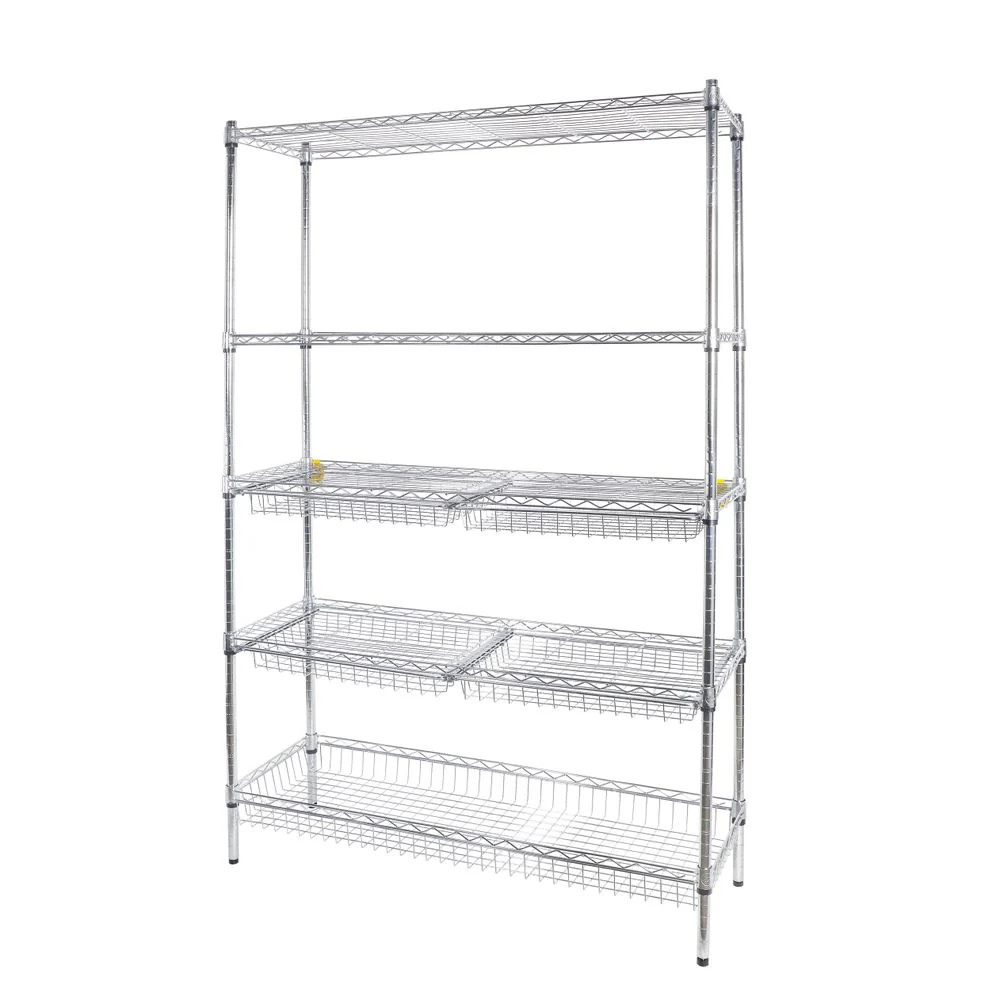 85030C 5-Tier Chrome Deluxe Wire Shelving Unit with Drawers & Basket