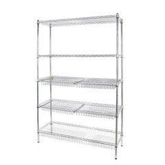 85030C 5-Tier Chrome Deluxe Wire Shelving Unit with Drawers & Basket