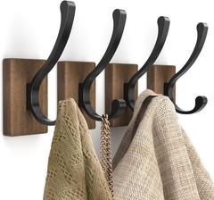 Heavy Duty Wall Hooks – 4 Pack Natural Wood Hooks for Coats and Towels