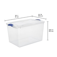 6 Pack Sterilite 66 Qt Clear Latch Storage Bin Tote Box w/ Blue Lid Latches