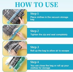 4 Roll-Up Compression Bags 19×14″ – No Pump Needed for Effortless Travel