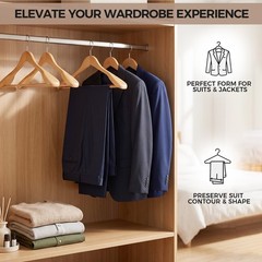 24 Pack Premium Wide Shoulder Wooden Suit Hangers with Anti-Slip Bar for Coats