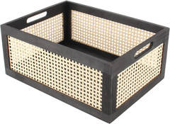 Stylish Black Wooden Rattan Basket for Organizing – 14.96″x11.02″x6.30