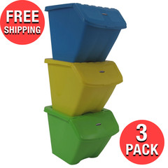 (3-Set) 30 Gallon Stackable Home Recycle Storage Bins Tough BPA Free Plastic USA