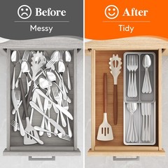 Lifewit Compact Silverware Organizer for 16.54×5.71×2.36IN, Gray&White
