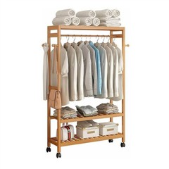 Heavy Duty Wooden Clothes Rail Rack Garment Hanging Stand Corner Open Wardrobe