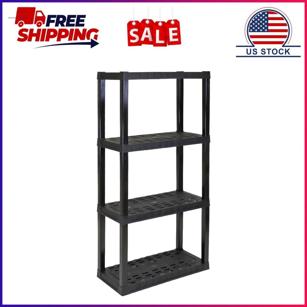 Hyper Tough Plastic Storage Shelves Garage Shelving Unit 4-Tier 57″H x 14″D x 30