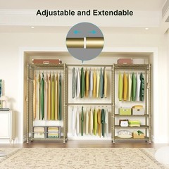 E1 Heavy Duty Closet Garment Rack, 6 Tiers Adjustable Metal Freestanding Expa…