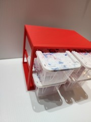 4 x Lowe’s Teeny Tote Mini Totes New, Clear Tye Dye Lids W/ 3D Printed Red Rack