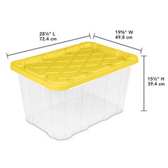 Sterilite 27 Gallon Industrial Storage Tote Clear Yellow Stackable Bin Box 4pk