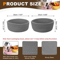 7.9×3.2″/9.1×3.6″ Small Cotton Rope Woven Storage Basket Dark Gray