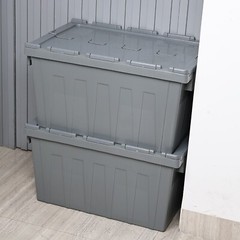 Cand 15 Gallon Plastic Industrial Storage Tote with Hinged Attached Lid, 4 Packs