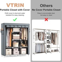 Portable Closet Wardrobe with Shelves and Cover for Clothes Storage Grey