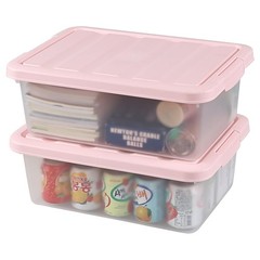 14 Quart Plastic Latching Storage Bin Frosted Clear Box Pink Lid 2 PCS