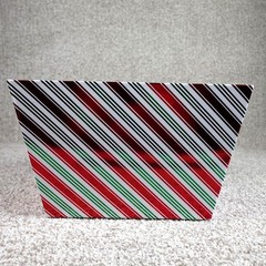 Holiday Christmas Candy Cane Striped Storage Bin Red Green White Foil Basket