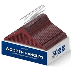 SereneLife 30 Pcs Wooden Hangers – Non-Slip, Sturdy w/ Chrome 360° Swivel Hook