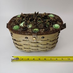Vintage Jolles Original Woven Basket Gem Flowers Wood Handle