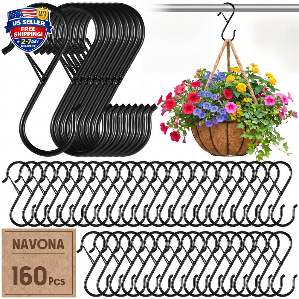 160 Pcs S Hooks Bulk for Hanging Heavy Duty, 3.5 Inch Metal Black S Hook with Sa