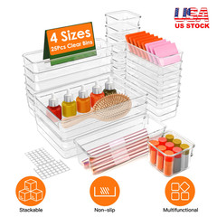 25Pcs Clear Plastic Drawer Organizers Set
