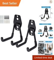 Industrial Black U Hooks – 40 lbs Capacity Garage Tool Organizers (2-Pack)