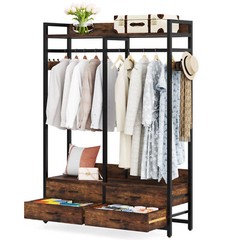 Rustic Closet Organizer with 4 Large Drawers, Freestanding Clothes Garment Rack