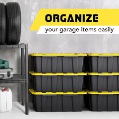 8 PACK of 12 Gallon Medium Black & Yellow Storage Bins | Plastic Tote Organizing