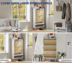 MODERN SHOE CABINET ORGANIZER WITH 3 FLIP DRAWERS ADJUSTABLE SHELVES SIDE HOOKS