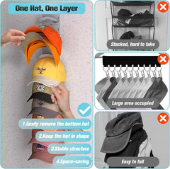 Hat Organizer for Baseball Caps 2Pack, Hat Rack for Wall with Strong Adhesive