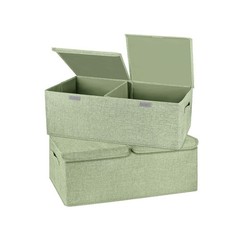 2 Pack Storage Boxes with Lids and Handles, Collapsible Linen Storage Bins Or…