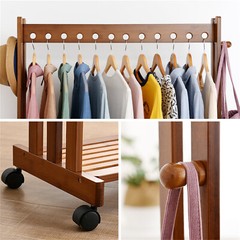Vintage Heavy Duty Wooden Clothes Rail Rack Garment Shoes Shelf With 4 Wheels