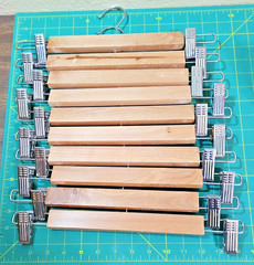 (10) Wooden Hangers With Adjustable Clips (10.5”to 13”) Pants/Skirts Used