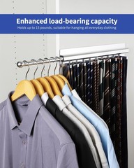 16.5 In Slide Out Silver Closet Valet Rod Extension Track With 10 Hooks