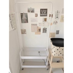 2-In-1 Garment Rack Clothing Rack With 2 Tier Metal Basket Rolling Storage Cart