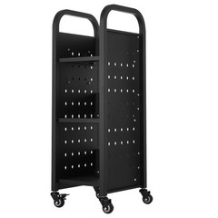 Rolling Library Book Cart, 220 lbs, Single Sided Shelves with Lockable Wheels