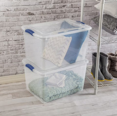 6 Pack Sterilite 66 Qt Clear Latch Storage Bin Tote Box w/ Blue Lid Latches