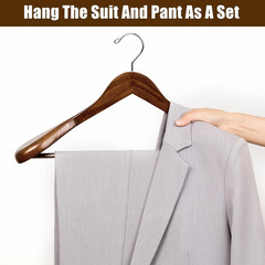 6 Pack Walnut Wide Shoulder Wooden Suit Hangers, Wood Coat Hangers with Non Slip