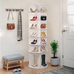 7 Tier Rotating Shoe Rack Tower 360° Spinning Shoe Round Display Carousel White