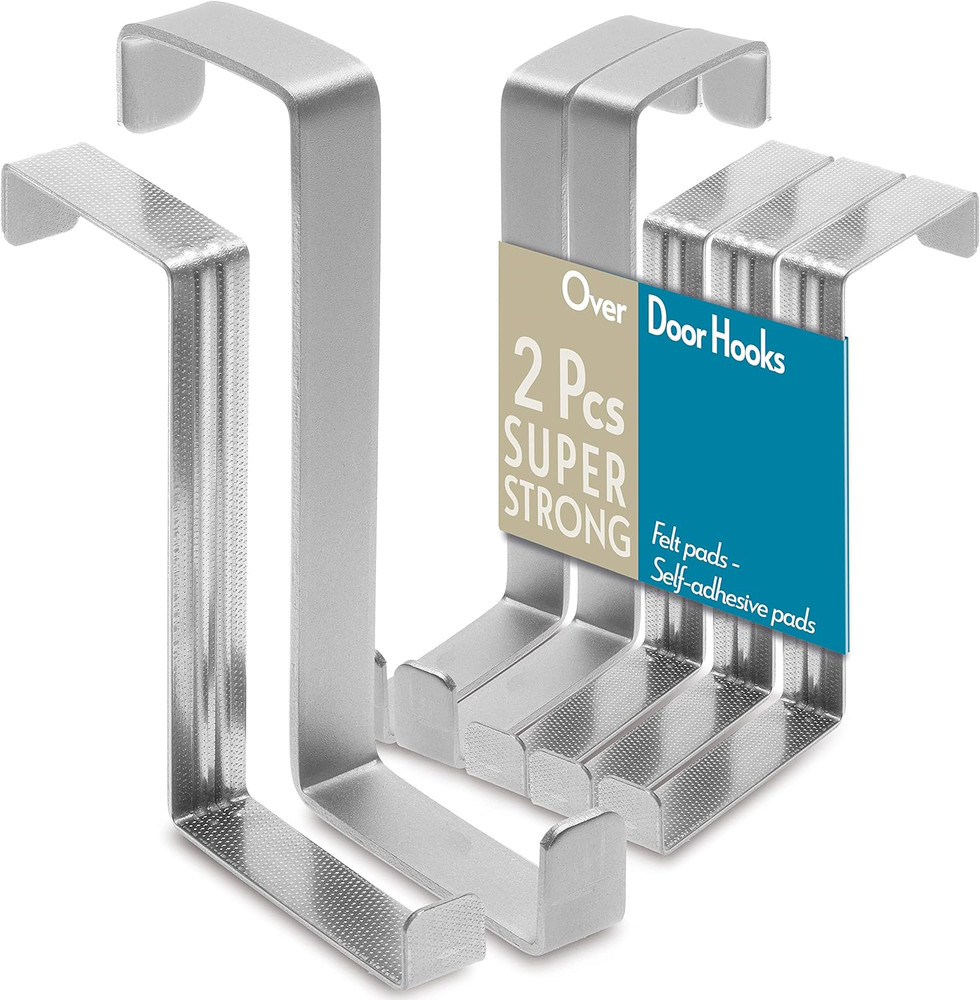 Over the Door Hooks, 3 + 2 Pack – 2-Sided Stainless Steel Coat Hanger Fits Door