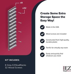 EZStudRack Shelving System- 8 Pack Gray, 32 Wood Screws-WOOD NOT INCLUDED