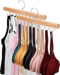 2Pcs Wooden Tank Top Hanger 36 Hooks Rotating Space Saver for Bra Scarf