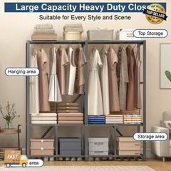 59″ Portable Heavy Duty Metal Closet Foldable Covered Clothes Rack with Cover