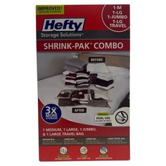 Hefty Shrink Pak – 1 Medium, 1 Large, 1 Jumbo, 1 Large Travel Bag