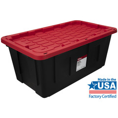 Hyper Tough 40 Gal Storage Bin Snap Lid Black Red 2 Pack Heavy Duty