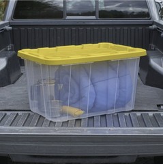 Sterilite 27 Gal Industrial Storage Tote Clear Bin Yellow Lid 4 Pack