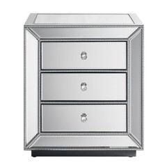 Bead Mirror 3 Drawer Bedside Cabinet MDF Glass American Traditional Nightstand