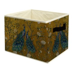Gold Chinoiserie Floral Peacock Storage Basket Bin with Handles, Traditional …
