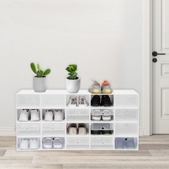 20X Clear Plastic Shoe Storage Box Stackable Foldable Boxes Trainers Organiser