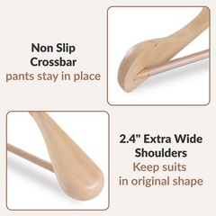 Pack of 12 Solid Wood Clothes Hanger 2.4″ Wide Shoulder for Outerwear Suit Pants