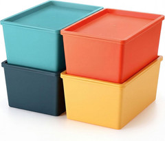 Colorful Large Storage Bins with Lid – 4 Pack Stackable Organizers 10.6×7.5×4.7